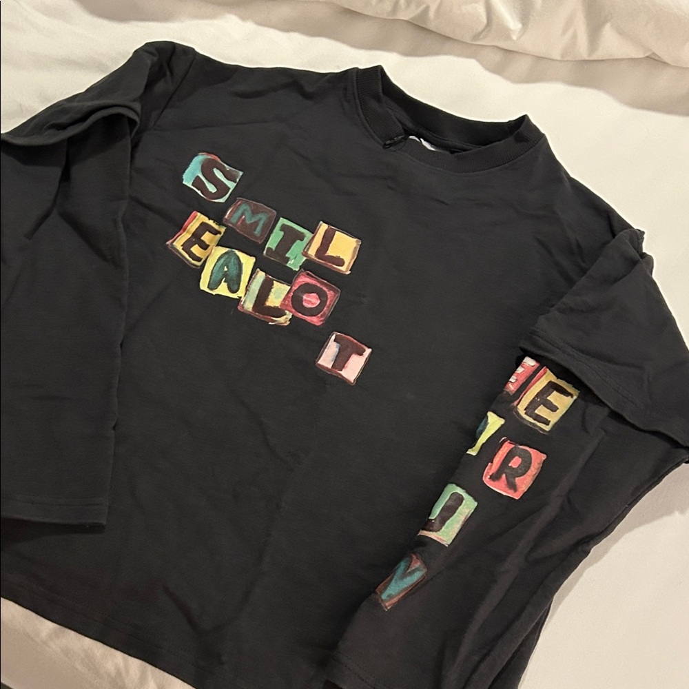 Boys Zara Kids Black Tee with Colorful Letters